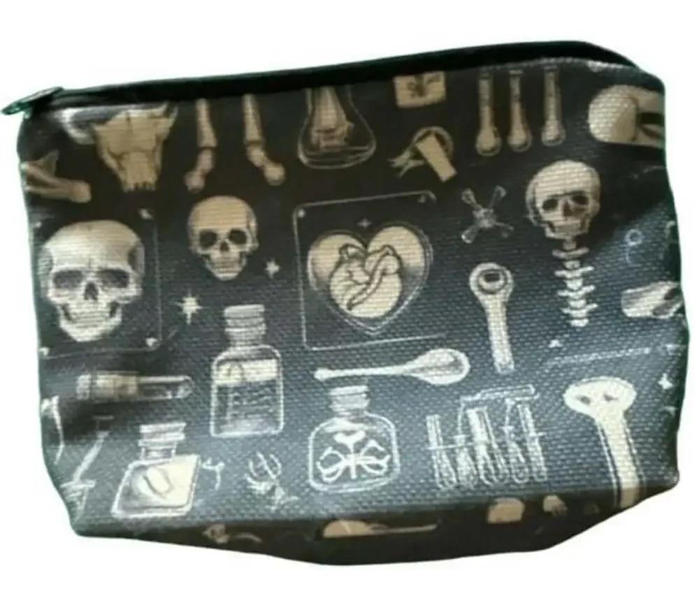 Human Anatomy Skull and Oddities Print Cosmetic Makeup Pouch Zipper Bag
